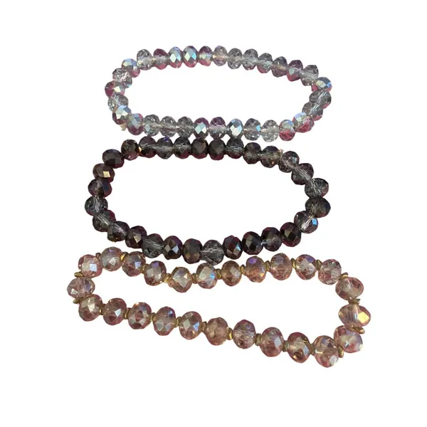 Set of 3 Glass Faceted Bead Bracelets Clear Smoky Stack Classic Sitting at 6.5" - Image 2