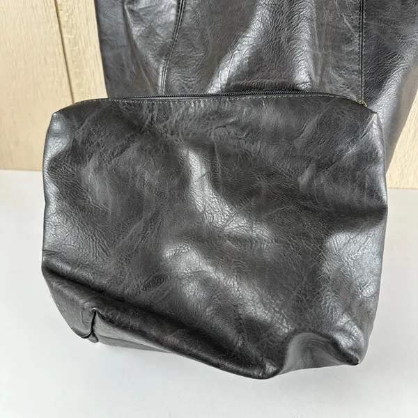 Anthropologie Leather Akimbo Shoulder Tote Bag w/ Pouch Black Charcoal Brass - Image 2