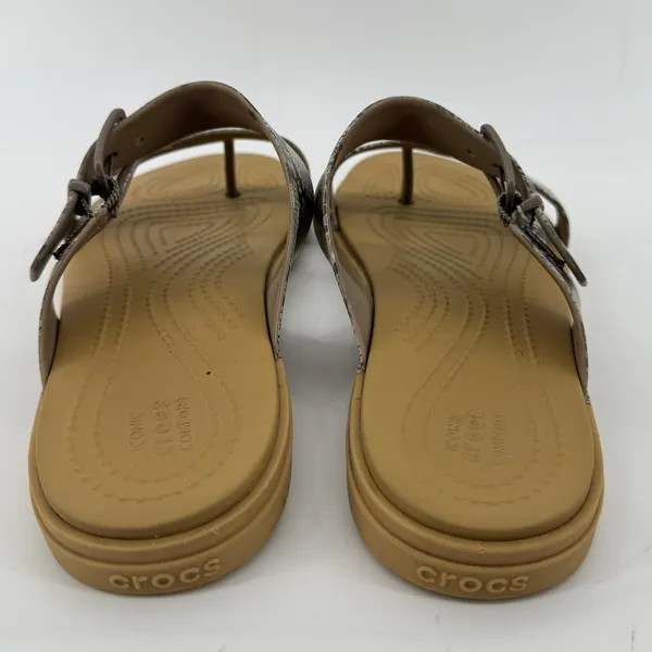 Crocs Tulum Toe Post Toe Sandal Snakeskin Gray Tan Women 8 Strappy Slip On Flip - Image 6