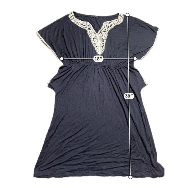 Forever‎ Black Crochet Lace V-Neck Empire Waist Boho Mini Dress Tunic Women - Image 3