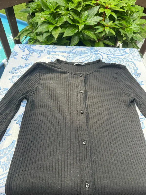 Zara Black Ribbed Button-Front Long Sleeve Dress size m medium - Image 6