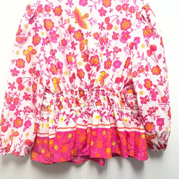 floral long sleeve button down top in vibrant pink, orange, and yellow hues - Image 2