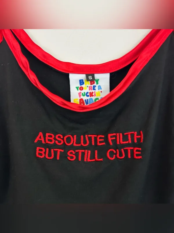Omighty Absolute Filth But Still Cute Black Red Y2K Cropped Tank Size Small - Image 3