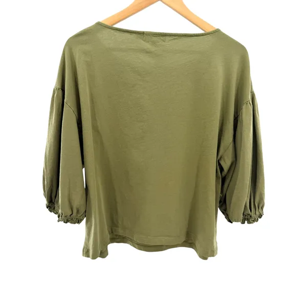 Nation LTD Organic Cotton Puff‎ Sleeve Sandra Boat Neck Top Olive Green Womens L - Image 6