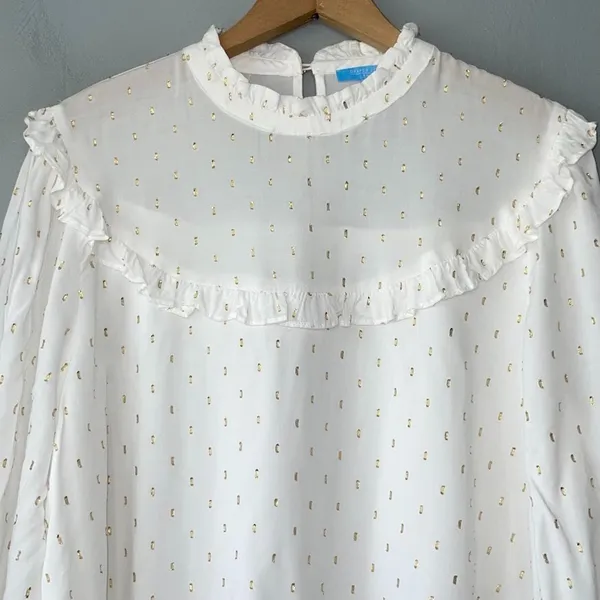 Draper James Ruffled Peasant Top Size XL White Metallic Gold Romantic Holiday - Image 2