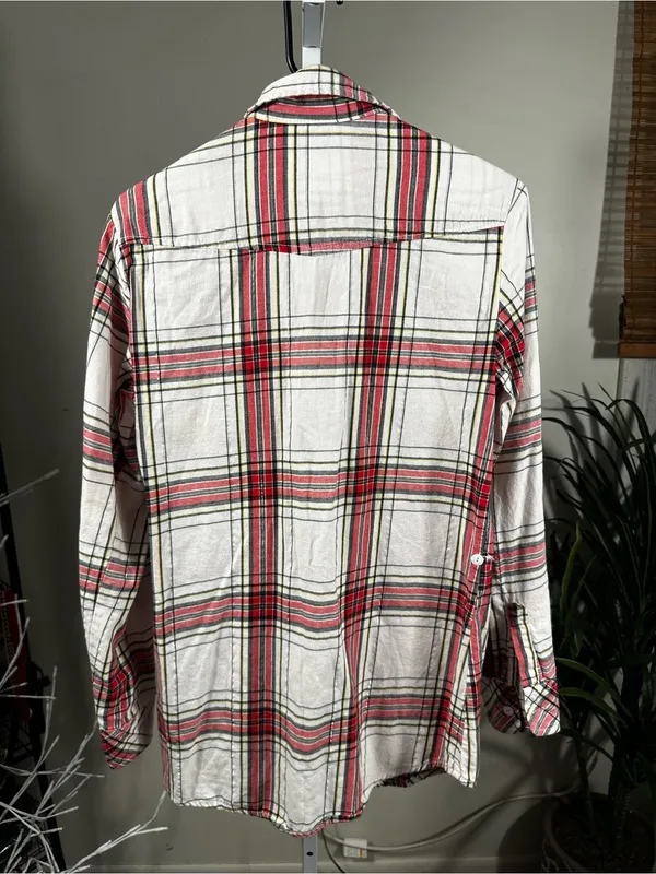 P349. Matchstick - Vintage Style Plaid Button-Up Shirt in Cream & Red - Image 4