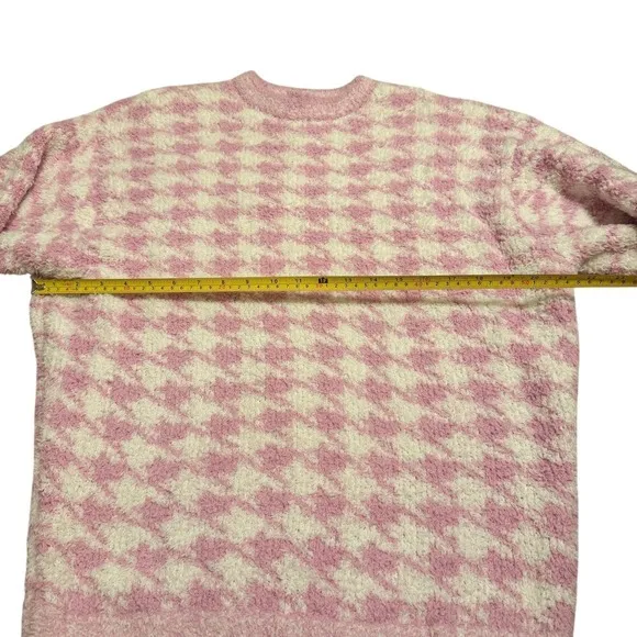 Skims L/XL‎ Cozy Knit Pullover Petal Pink Houndstooth Oversized Lounge Valentine - Image 9