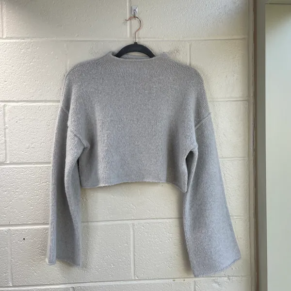 Free People Lost in A Forest Sweater Heather Light Gray Cropped Mock Neck XS - Image 4