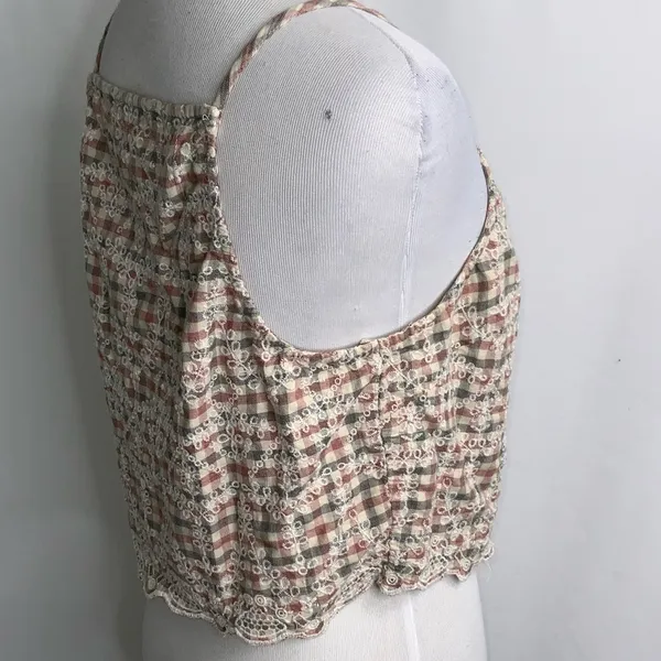 American Eagle Gray & Red Checkered Cropped Spaghetti Strap Tank Top L - Image 8