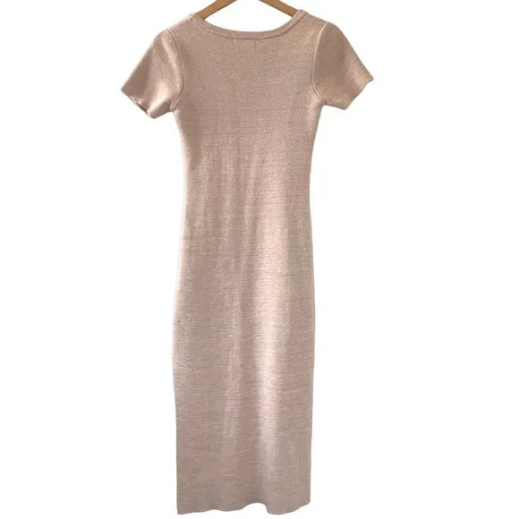 Forever‎ 21 Nude Pink Side Slit Ribbed Short Sleeve Silhouette Dress Size M - Image 3