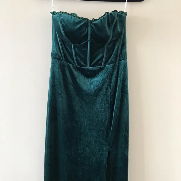 Lulus Luxurious Allure Emerald Green Velvet Strapless Maxi Dress, Size Medium - Image 5