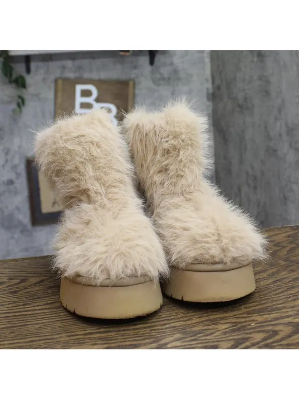 A New Day Faux Fur Platform Booties Fuzzy Brown 7M - Image 3