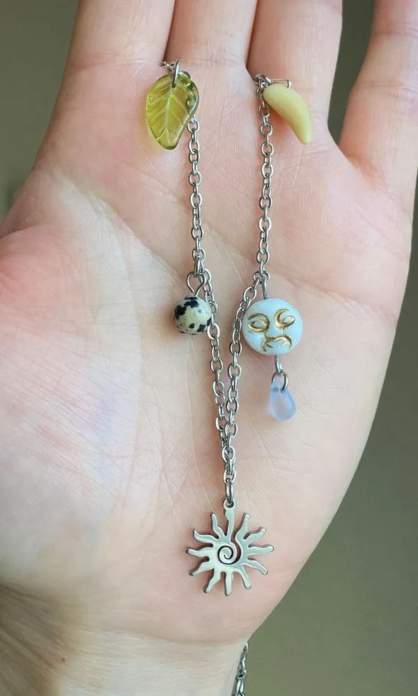 Handmade boho vintage funky fairy style quality Czech glass beads mix stainless steel necklace🌝🍃 - Image 7