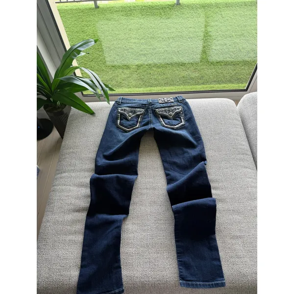 Miss Me Easy Skinny Jeans Womens 26 Dark Wash Embellished Sequin Flap Pocket Mid - Image 7