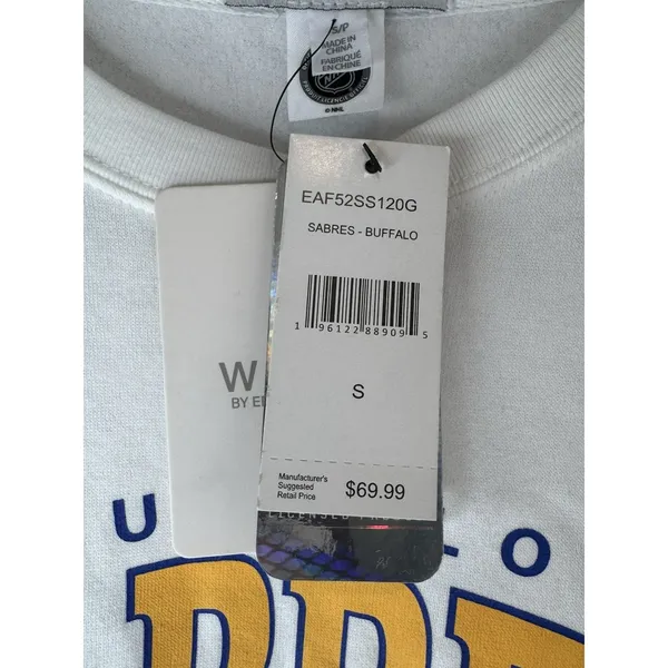 WEAR by Erin Andrews Sweatshirt Small White Yellow Pullover NHL Buffalo Sabres - Image 4