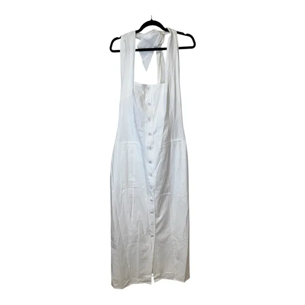 CoMMENSE Tied Halter Open Back Cotton Linen Midi Dress White Large NWT Sold Out - Image 3