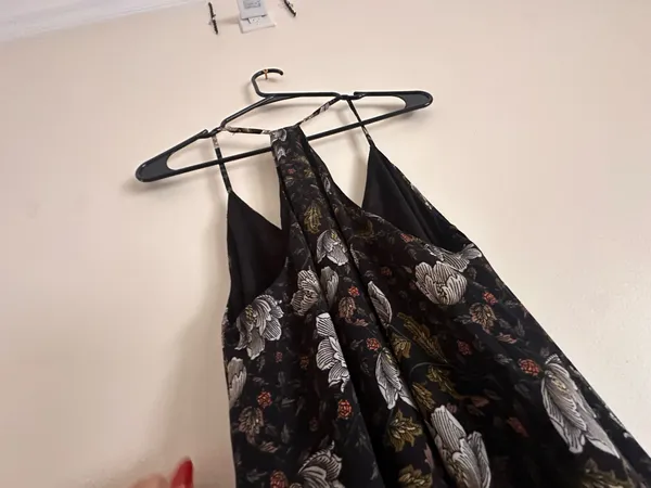 Smell the Roses Black Floral Racerback Slip Maxi Dress Slit Size S - Image 5