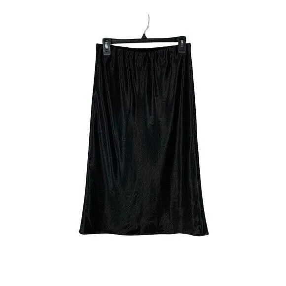 Heartloom Black Satin‎ Midi Skirt Elastic Waist Minimalist Chic Trendy Small - Image 4