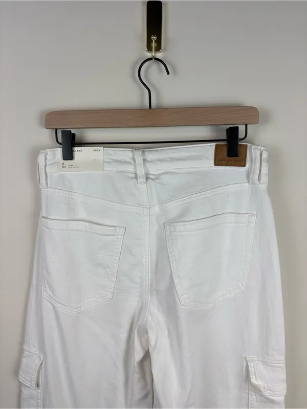 American Eagle Baggy Wide Leg Cargo Jeans White Women’s 6 X-Long Stretch New - Image 10