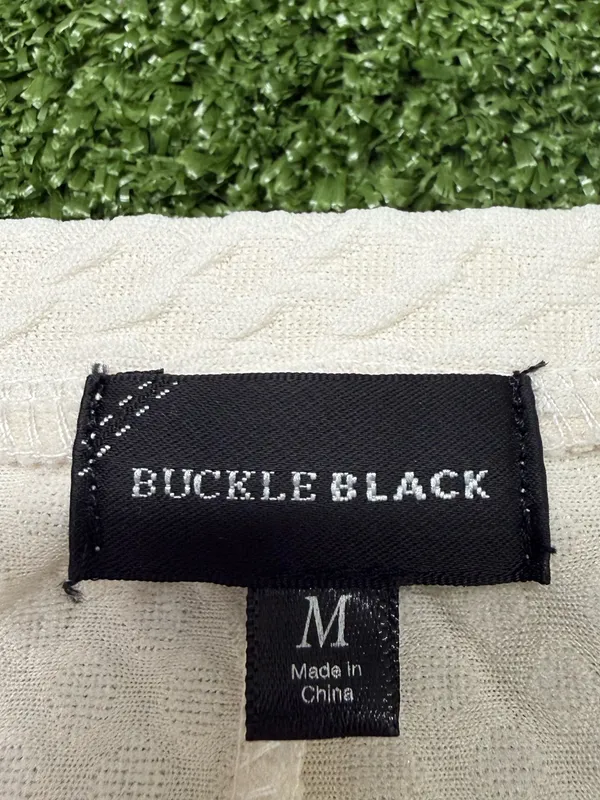 Buckle Black White Cream Waffle Knit Textured Sweater Crewneck Tunic Long M - Image 4