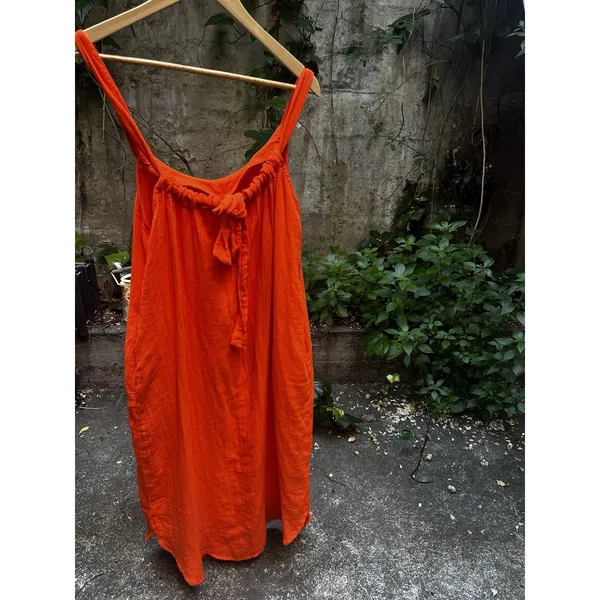 Old Navy halter dress L Orange Flowy Island Trip Cotton Sleeveless Summer Beach - Image 2