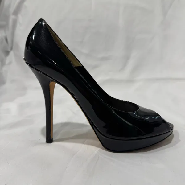 Christian Dior Black Patent Peep Toe Platform Heel Single Shoe 38.5 - Image 5