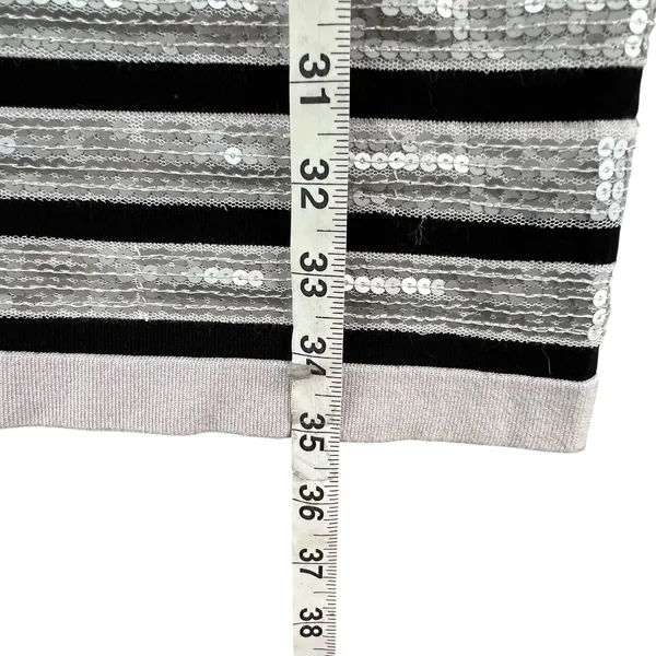 Renee C Sequin Sweater Dress Womens M‎ White Black Stripe Silver Party Holiday - Image 9
