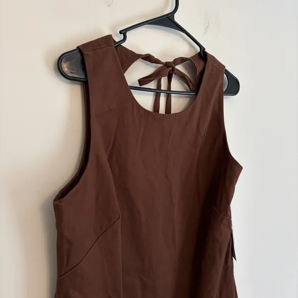 NWT 1.STATE L Brown Cotton Sleeveless Tie Open Back Dress Statement Date Sheath - Image 2