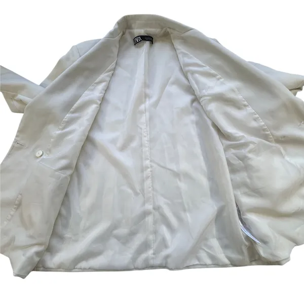 Zara Women White Double Breasted Blazer Womens Large Professional Workwear Chic - Image 10
