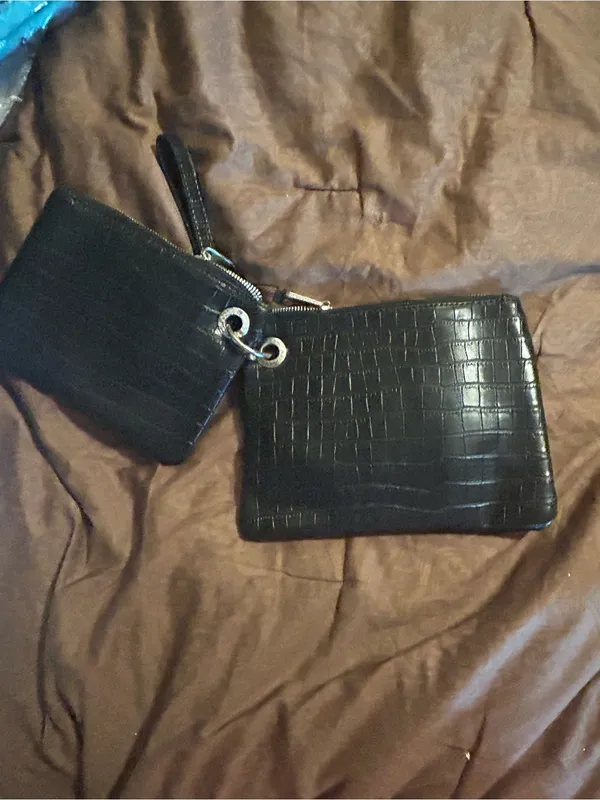 French Connection Black Croc-Embossed Slim double Wristlet with Ring Detail - Image 4