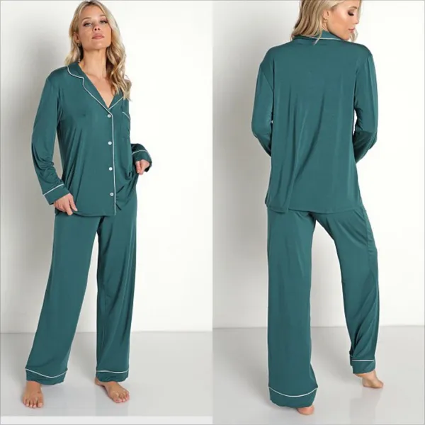 Eberjey Gisele Tencel Modal Long Pajama Set Size XL Evergreen - Image 2