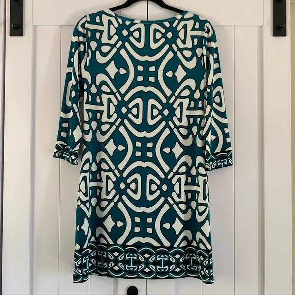 Laundry By Design Dress Womens 4 Teal White Geometric Shift Career Travel - Image 5