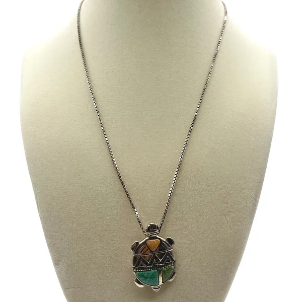 Carolyn Pollack Relios Sterling‎ Silver Turtle Pendant Brooch Necklace Southwest - Image 2