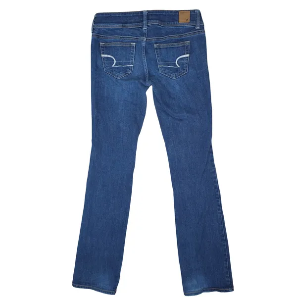 American Eagle Slim Boot Jeans Women 2 Long Blue Stretch Low Rise Y2K Distressed - Image 2
