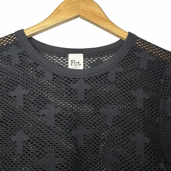 FCT With Love Basics XL Black Cross Mesh Crop Top Long Sleeve Whimsigoth Y2K - Image 4