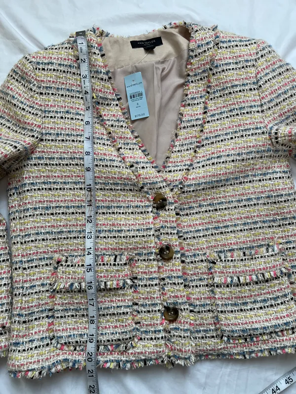 Ann Taylor Multi-Color Tweed Button-Front Blazer - Image 9