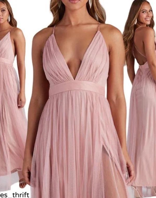 Windsor Elisabeth Pleated Tulle Long Flowy Maxi Dresss in Mauve Size Small - Image 5