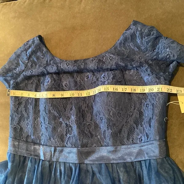 Women’s Blue Full Length Tulle & Lace Sort Sleeve Bridesmaid Dress Size XL NWT - Image 9