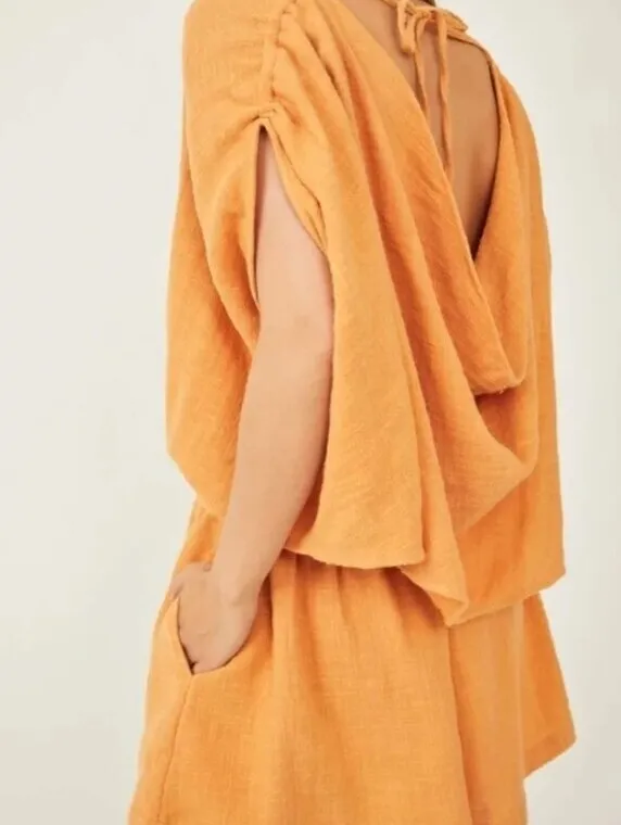 Free People Oversized Cotton Orange Pietro Open Tie-Back Romper - Size - Medium - Image 2