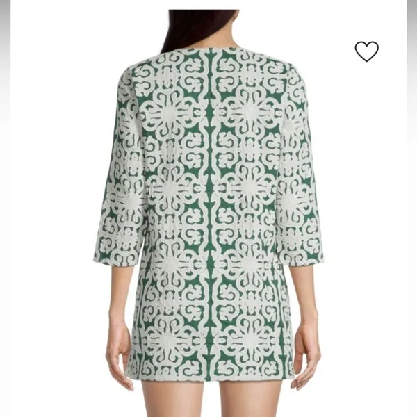 Roller Rabbit Appricus Kurta top or mini dress. Green with white appliqué. Med - Image 5