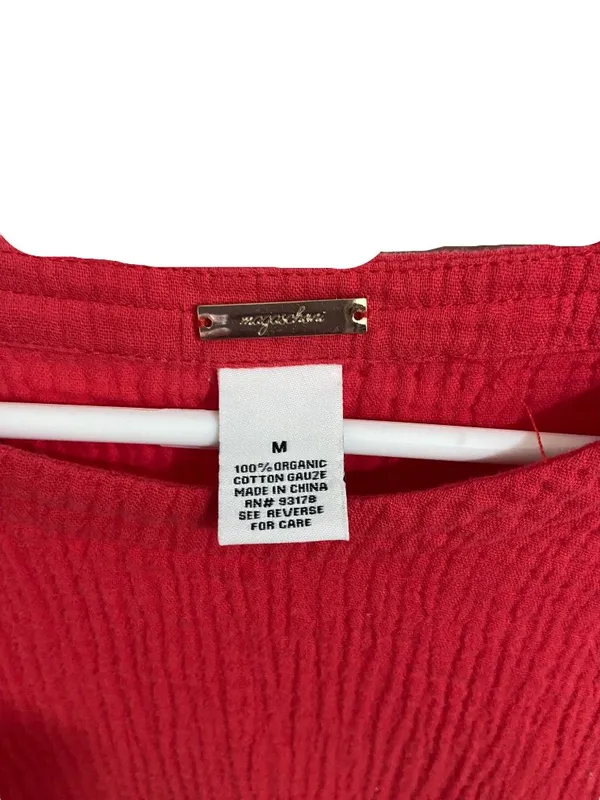 Magaschoni Organic Cotton Blouse Chili Red Size M Coastal Preppy Southern Beach - Image 2