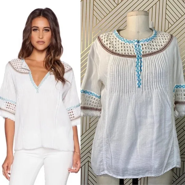 Love Sam Abigail Embroidered Peasant Top‎ in White - Image 2