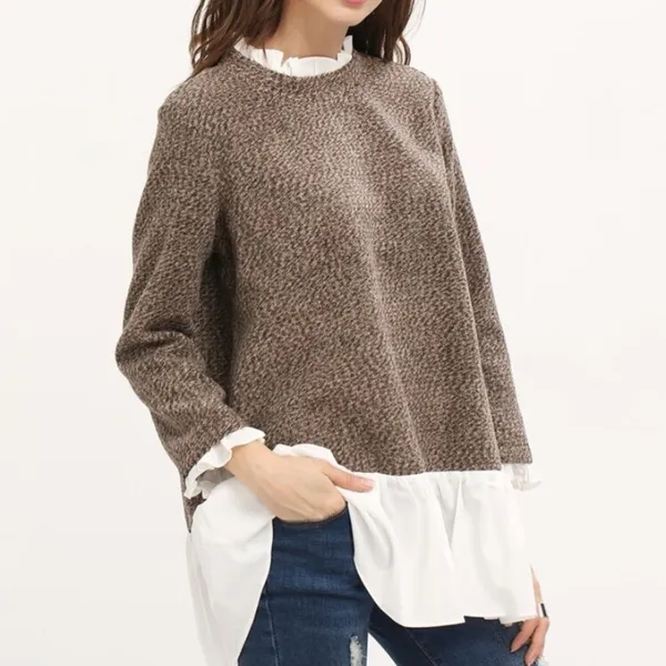Small brown high neck boho ruffle sweater - Image 2