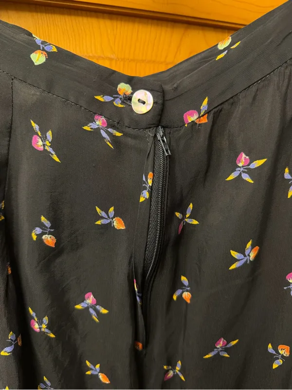 Black Floral Midi Skirt with Multicolor Stripe Panel - Image 4
