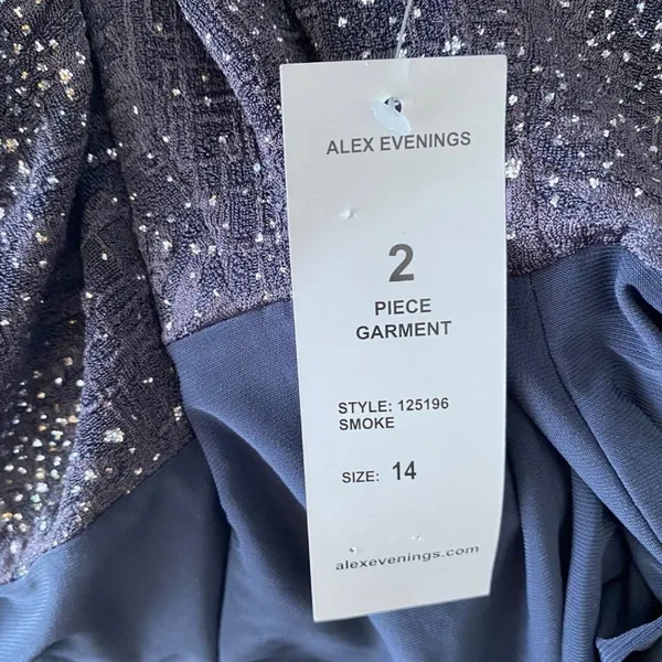 Alex Evenings Glitter MobWife Office Siren‎ Dainty Formal Gown 14 Smoke - Image 4