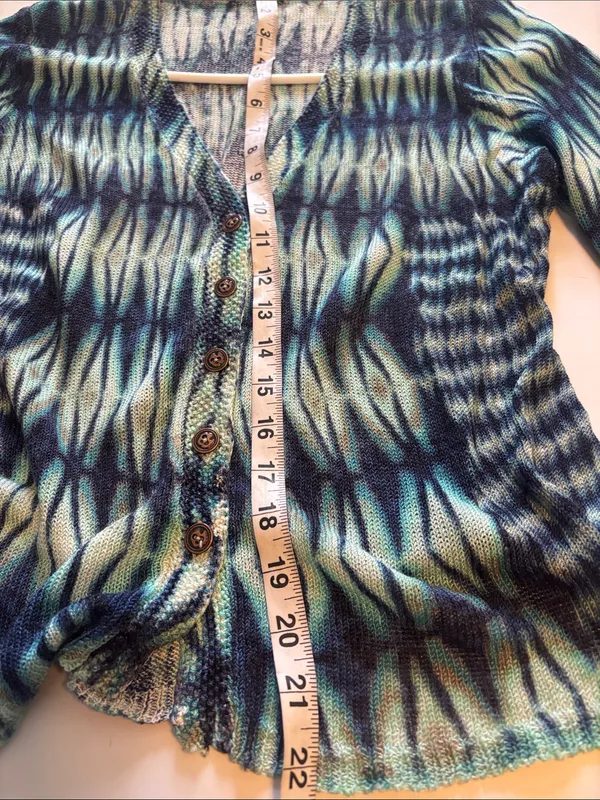 Source Unknown BLUE AND GREEN OPEN KNIT BUTTON DOWN SWEATER LINEN AND VISCOSE LIGHT WEIGHT - Image 8