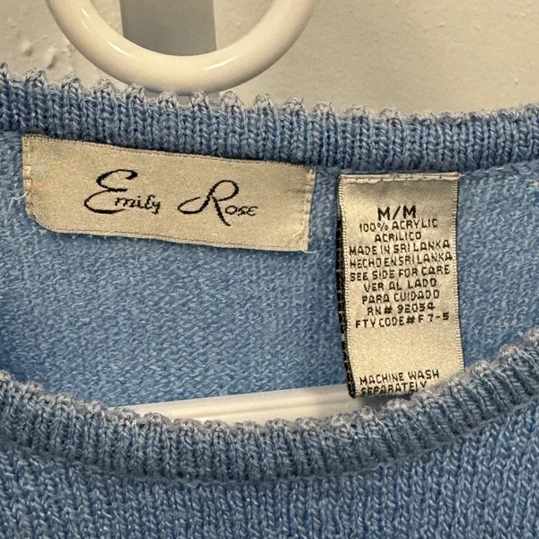 Vintage Emily Rose Light Blue Short Sleeve Knit‎ Sweater Crew Neck Raglan Medium - Image 5