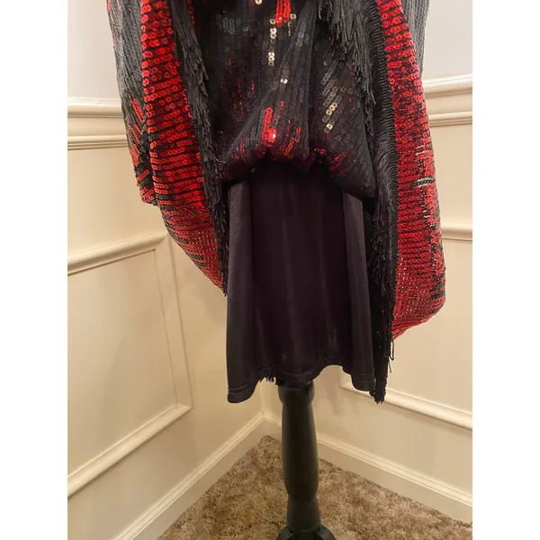 Jerry Beck Red & Black Sequin Flapper Dress Fringe Roaring 1920s Gatsby Costume - Image 4