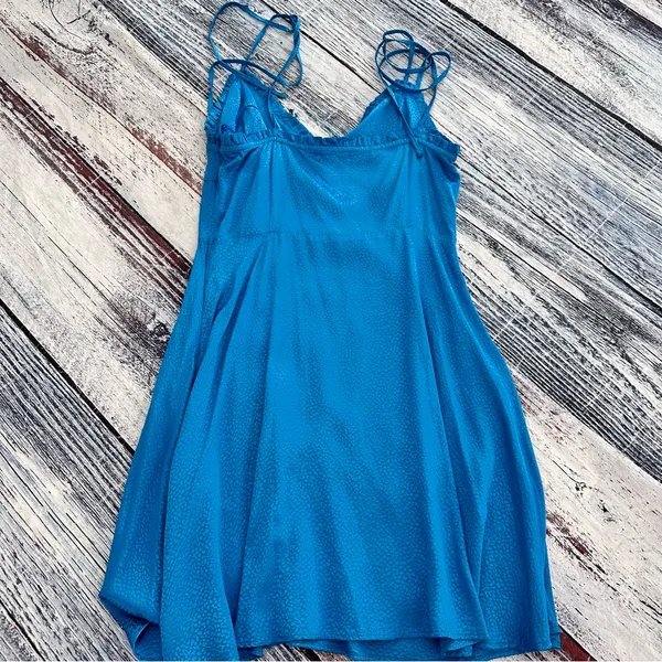 Zara Satin Tie Strap Mini Dress Blue Sleeveless Size Small - Image 5