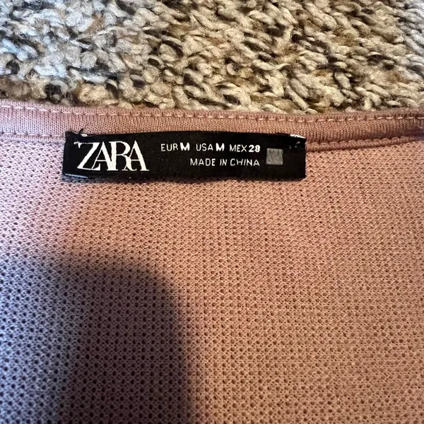 ZARA Ribbed Scoop Neck Long Sleeve Crop Top Dusty‎ Rose Size M - Image 2